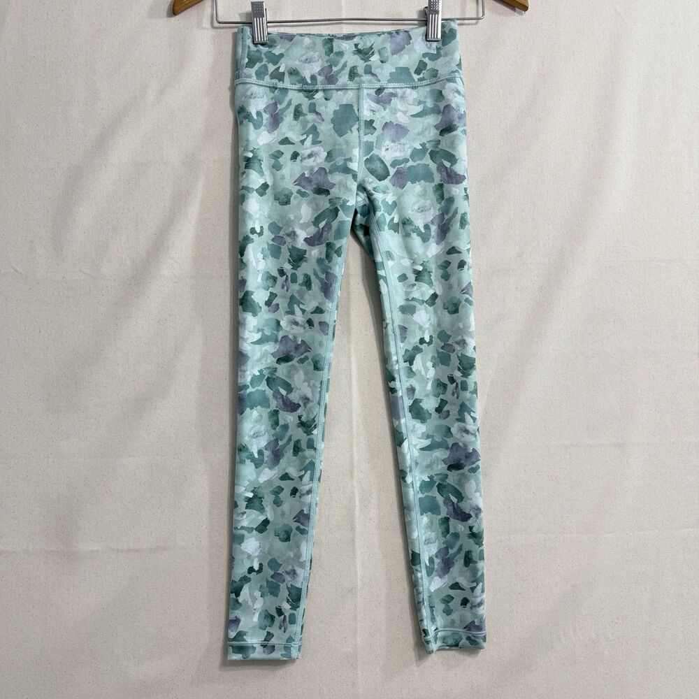 Athleta Girl High Rise Printed Chit Chat Tight Legging M 8-10 Teal Drawstring